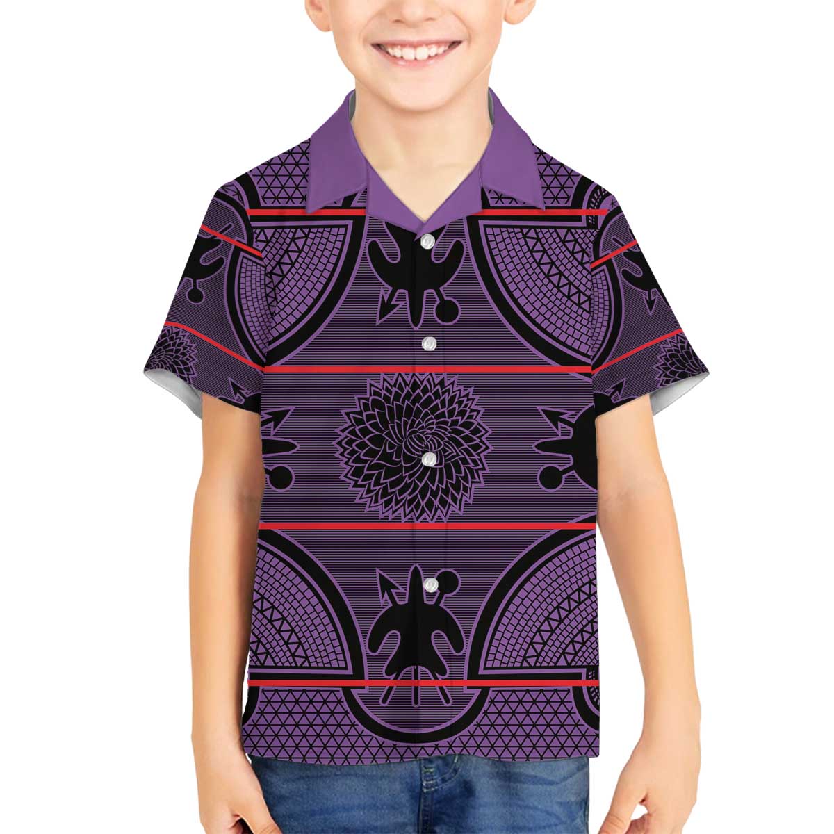 Lesotho Seanamarena Family Matching Off The Shoulder Long Sleeve Dress and Hawaiian Shirt Basotho Traditional Blanket Style - Violet - Wonder Print Shop