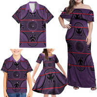 Lesotho Seanamarena Family Matching Off Shoulder Maxi Dress and Hawaiian Shirt Basotho Traditional Blanket Style - Violet - Wonder Print Shop