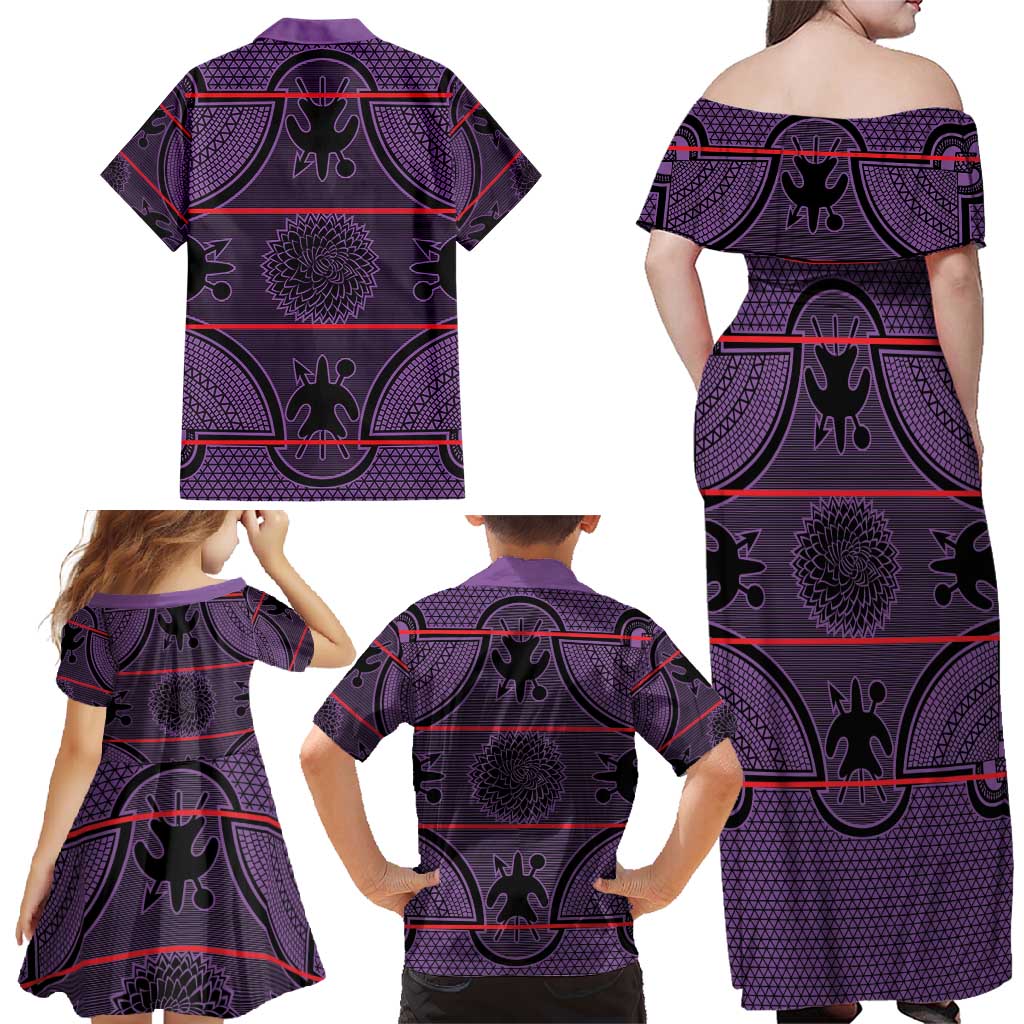 Lesotho Seanamarena Family Matching Off Shoulder Maxi Dress and Hawaiian Shirt Basotho Traditional Blanket Style - Violet - Wonder Print Shop