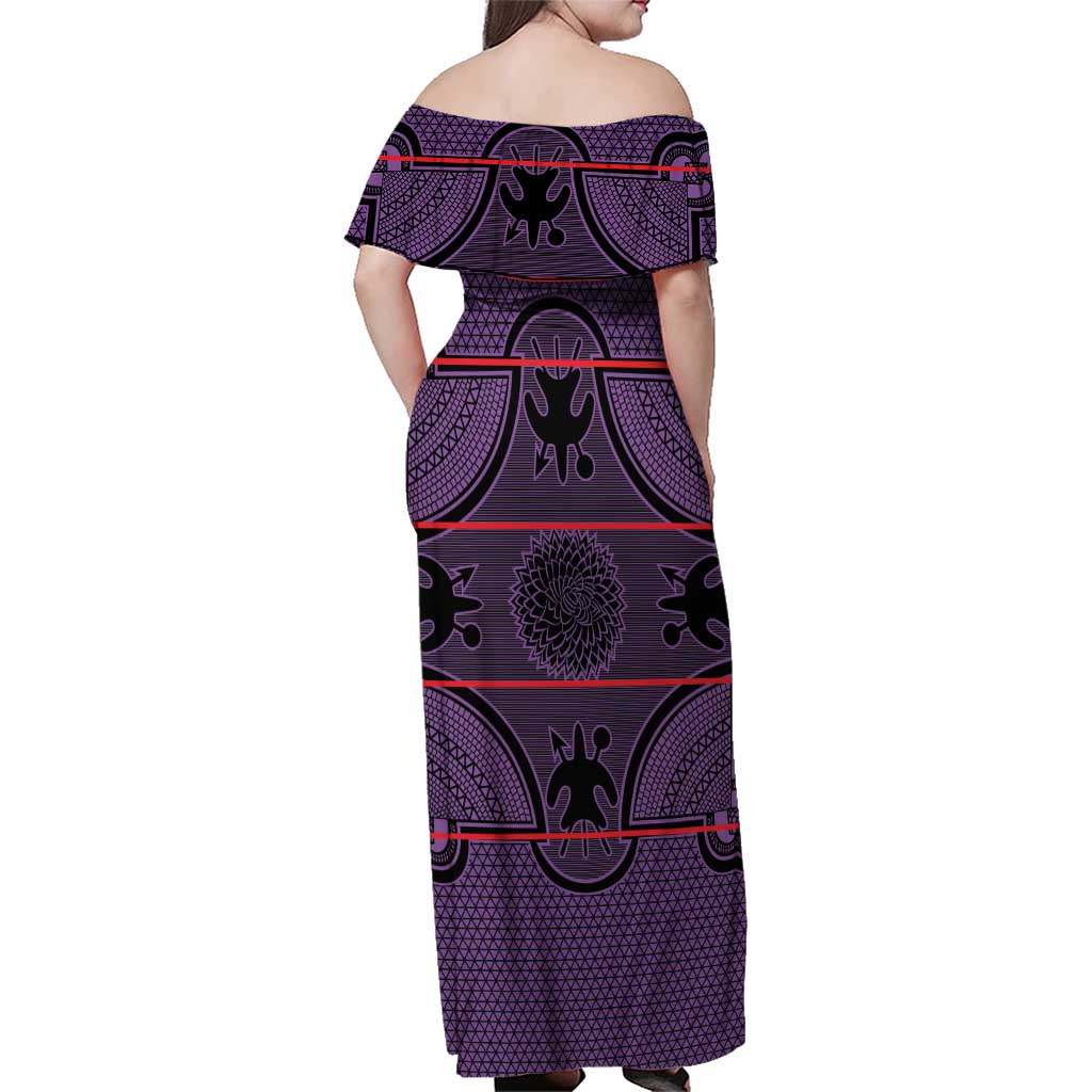 Lesotho Seanamarena Family Matching Off Shoulder Maxi Dress and Hawaiian Shirt Basotho Traditional Blanket Style - Violet - Wonder Print Shop