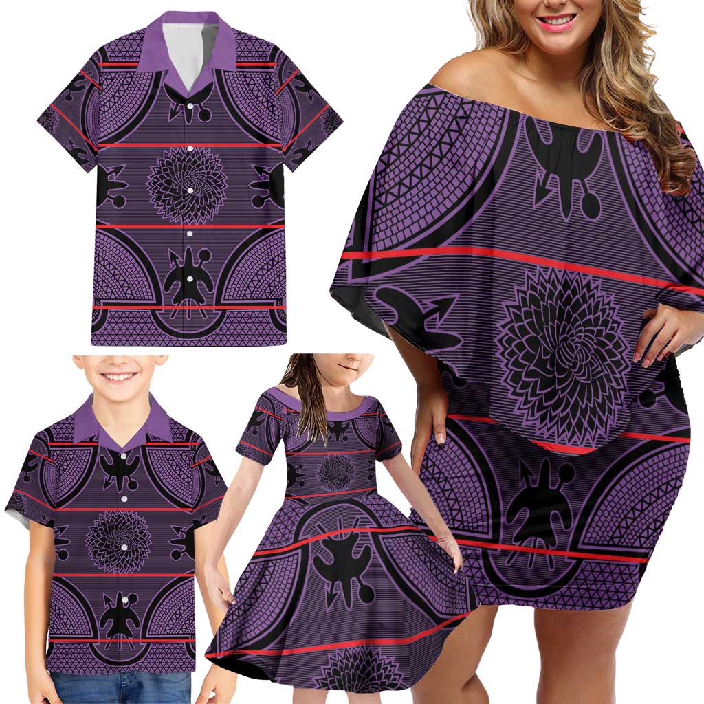 Lesotho Seanamarena Family Matching Off Shoulder Short Dress and Hawaiian Shirt Basotho Traditional Blanket Style - Violet - Wonder Print Shop