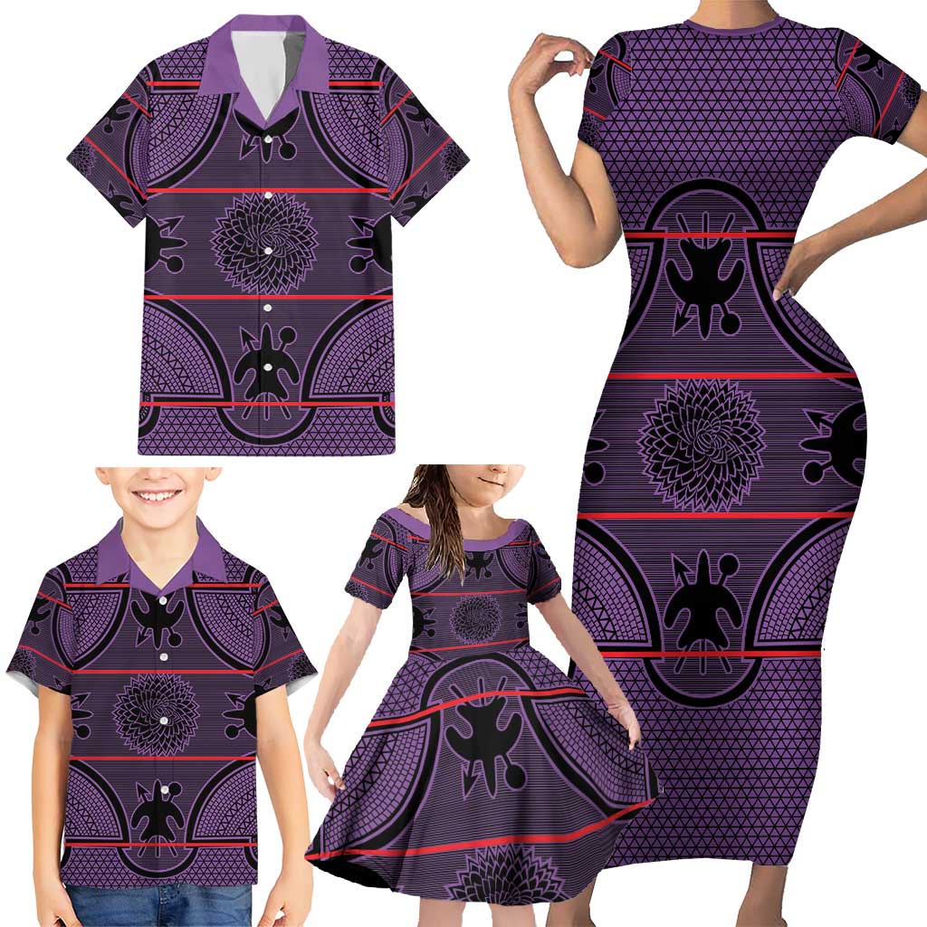 Lesotho Seanamarena Family Matching Short Sleeve Bodycon Dress and Hawaiian Shirt Basotho Traditional Blanket Style - Violet - Wonder Print Shop