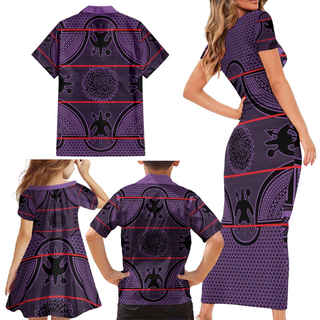 Lesotho Seanamarena Family Matching Short Sleeve Bodycon Dress and Hawaiian Shirt Basotho Traditional Blanket Style - Violet - Wonder Print Shop