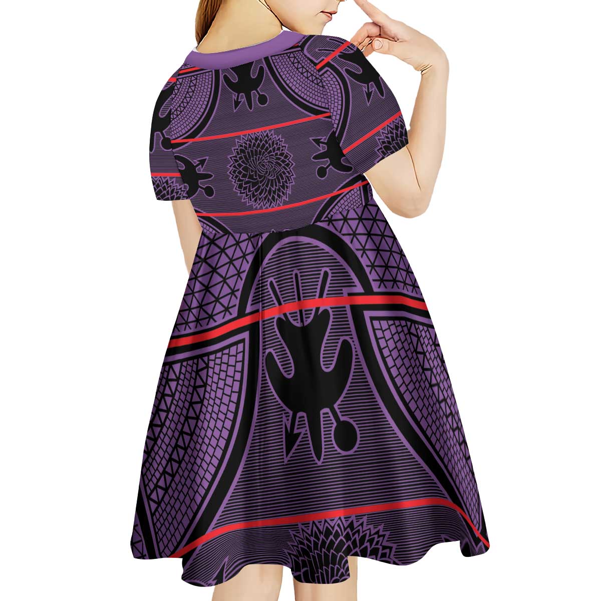 Lesotho Seanamarena Kid Short Sleeve Dress Basotho Traditional Blanket Style - Violet - Wonder Print Shop