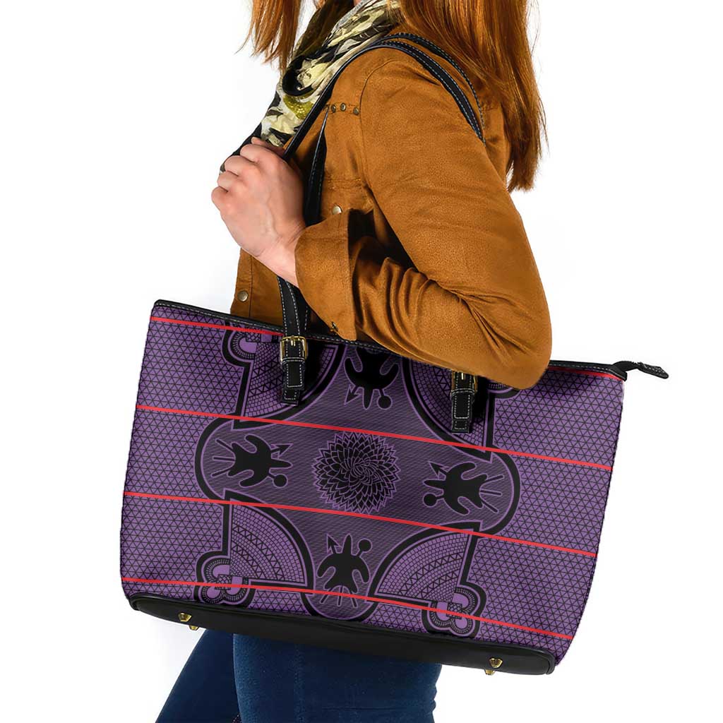 Lesotho Seanamarena Leather Tote Bag Basotho Traditional Blanket Style - Violet - Wonder Print Shop