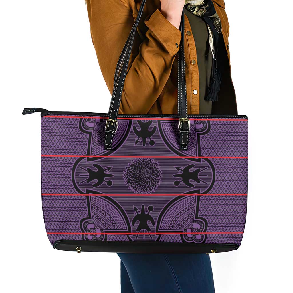 Lesotho Seanamarena Leather Tote Bag Basotho Traditional Blanket Style - Violet - Wonder Print Shop