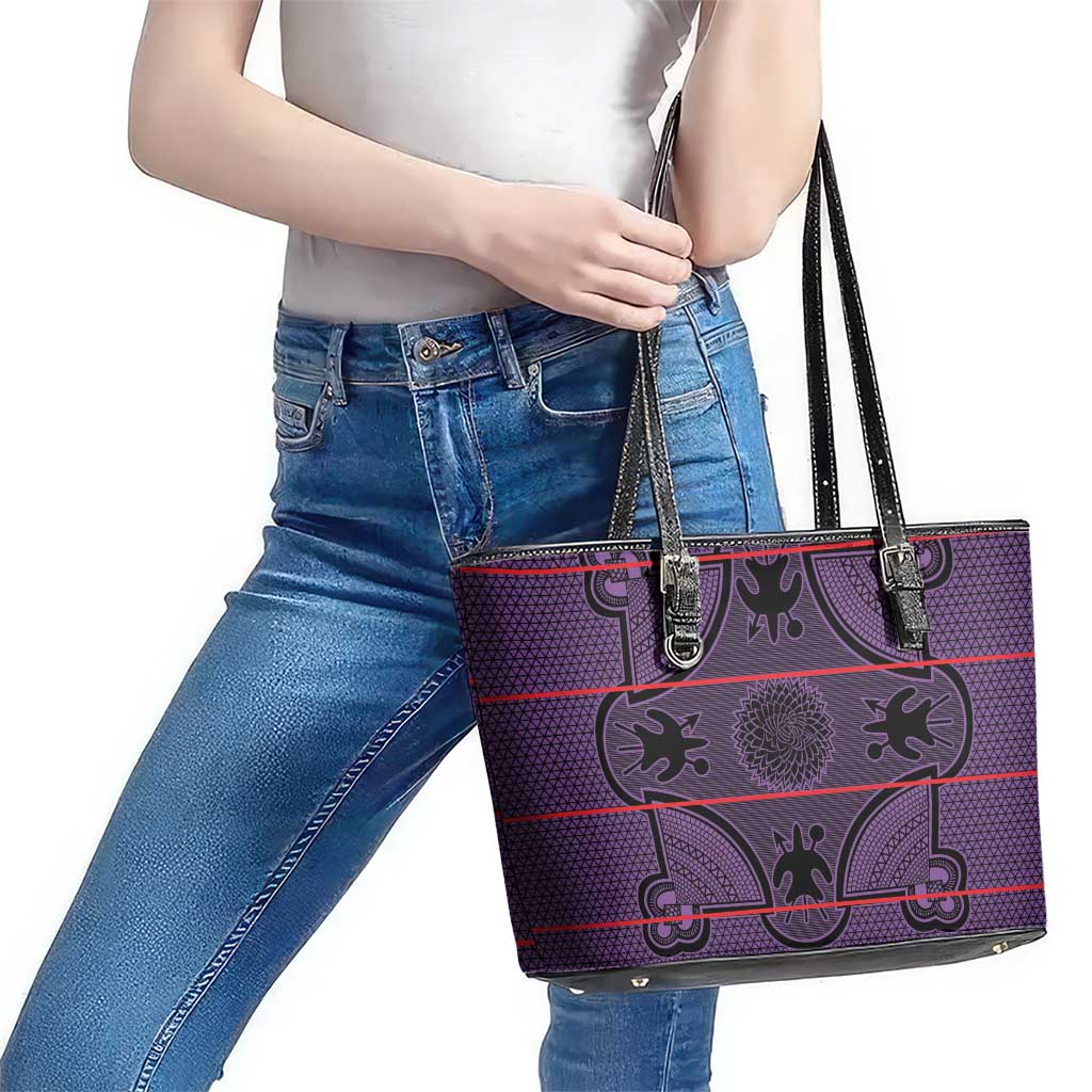 Lesotho Seanamarena Leather Tote Bag Basotho Traditional Blanket Style - Violet - Wonder Print Shop