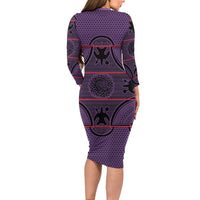 Lesotho Seanamarena Long Sleeve Bodycon Dress Basotho Traditional Blanket Style - Violet - Wonder Print Shop