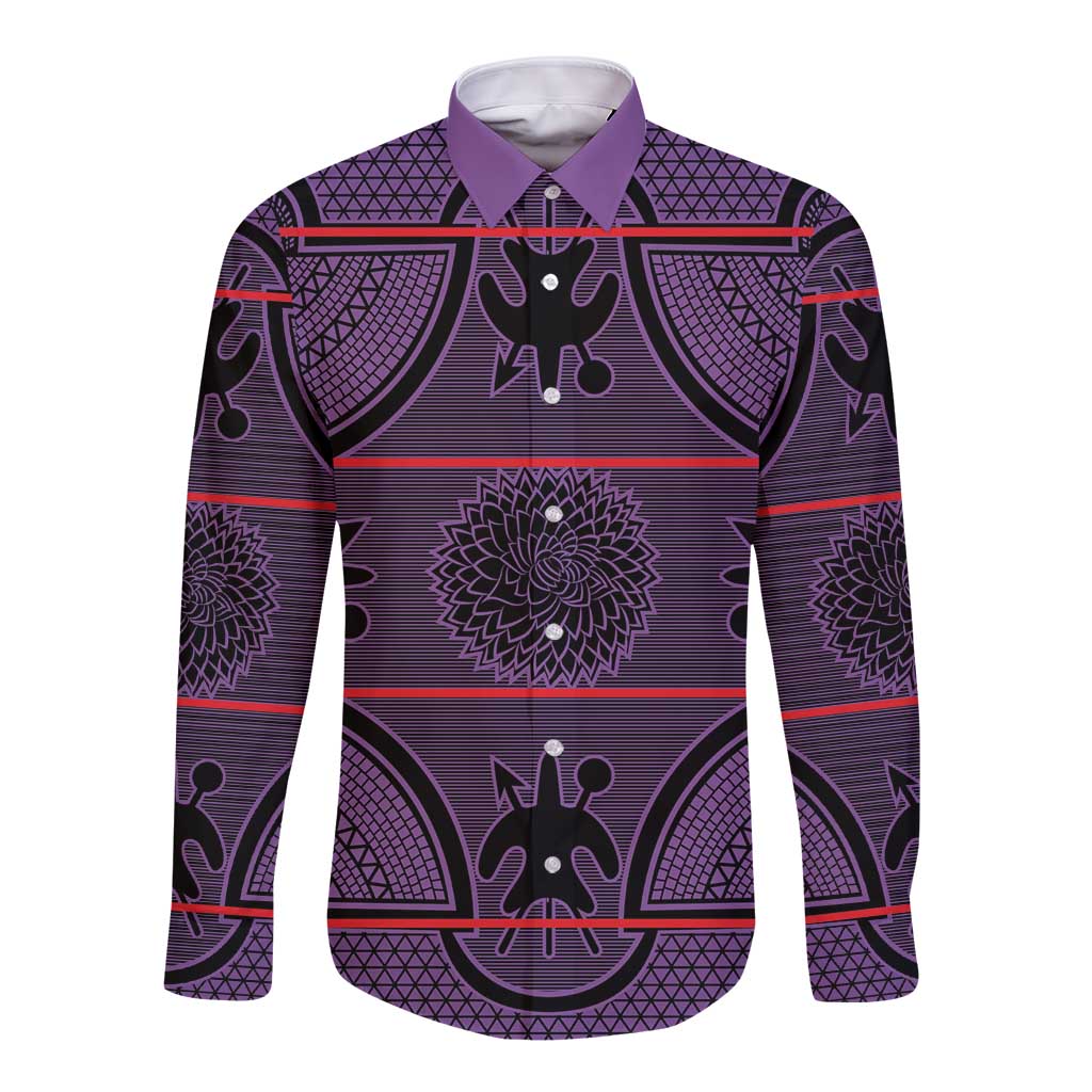 Lesotho Seanamarena Long Sleeve Button Shirt Basotho Traditional Blanket Style - Violet - Wonder Print Shop