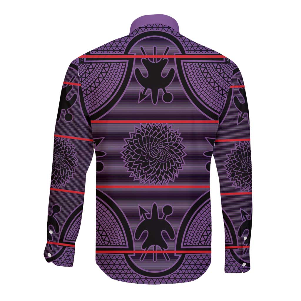 Lesotho Seanamarena Long Sleeve Button Shirt Basotho Traditional Blanket Style - Violet - Wonder Print Shop