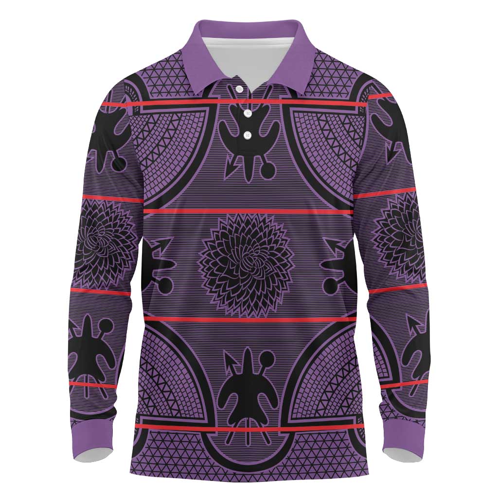 Lesotho Seanamarena Long Sleeve Polo Shirt Basotho Traditional Blanket Style - Violet - Wonder Print Shop