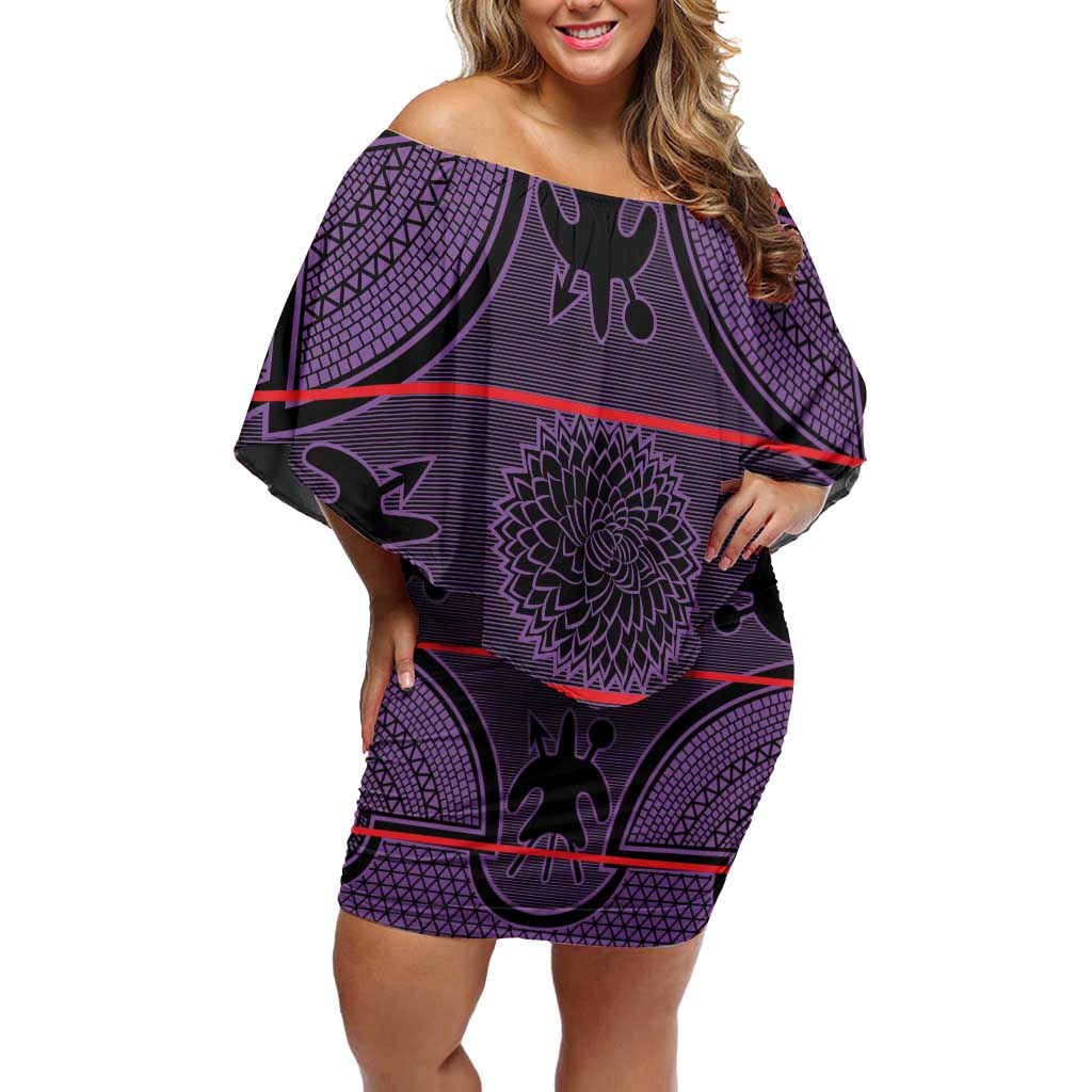 Lesotho Seanamarena Off Shoulder Short Dress Basotho Traditional Blanket Style - Violet - Wonder Print Shop