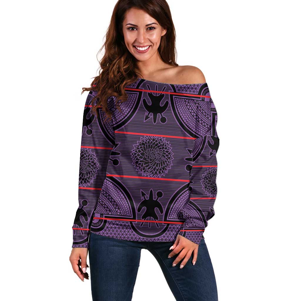Lesotho Seanamarena Off Shoulder Sweater Basotho Traditional Blanket Style - Violet - Wonder Print Shop