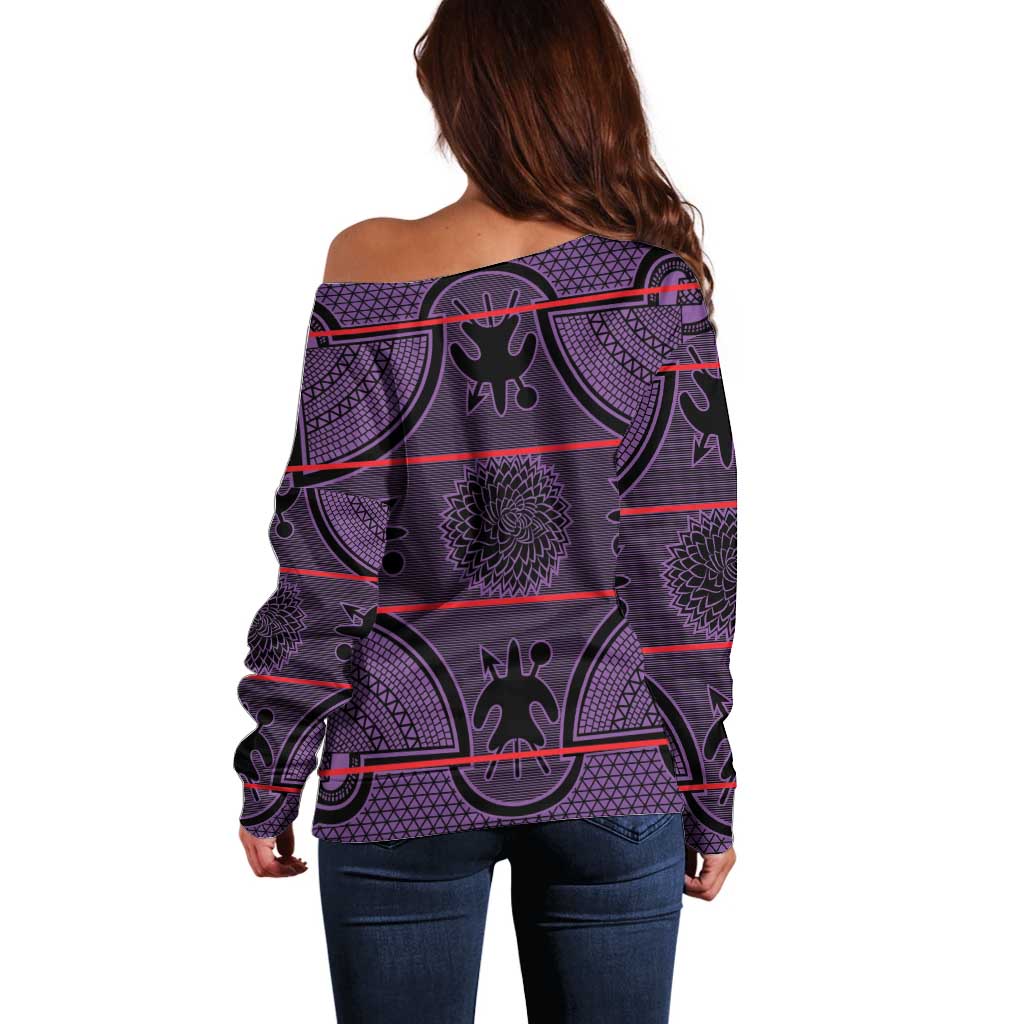 Lesotho Seanamarena Off Shoulder Sweater Basotho Traditional Blanket Style - Violet - Wonder Print Shop