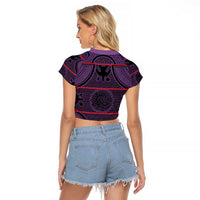 Lesotho Seanamarena Raglan Cropped T Shirt Basotho Traditional Blanket Style - Violet - Wonder Print Shop