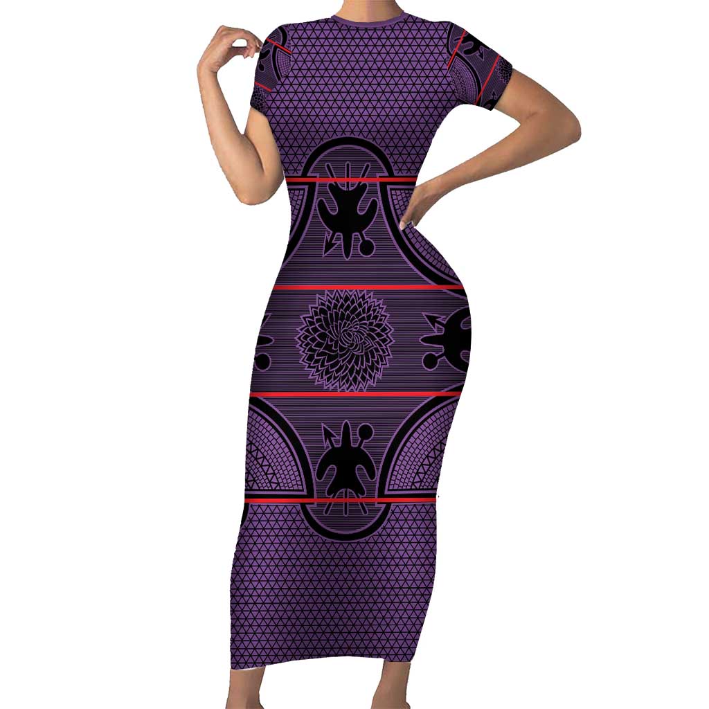 Lesotho Seanamarena Short Sleeve Bodycon Dress Basotho Traditional Blanket Style - Violet - Wonder Print Shop
