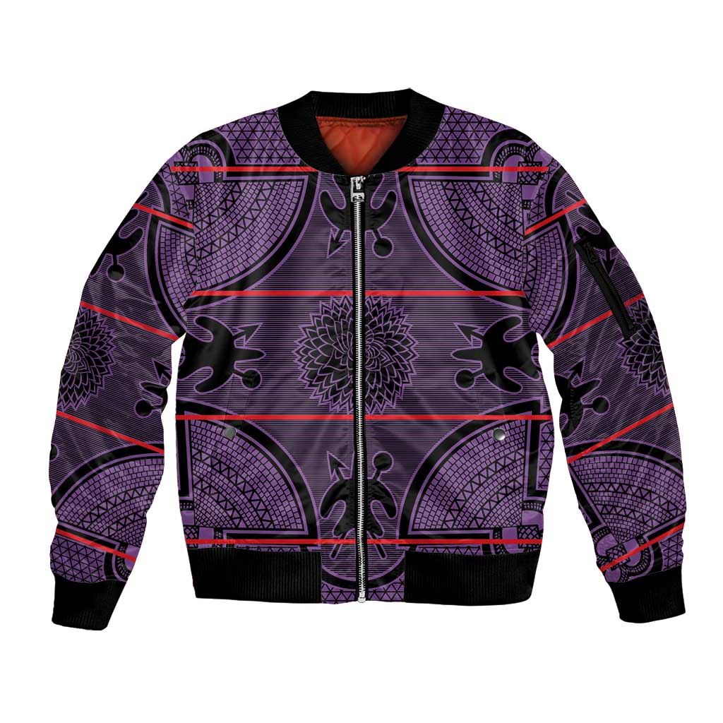 Lesotho Seanamarena Sleeve Zip Bomber Jacket Basotho Traditional Blanket Style - Violet - Wonder Print Shop