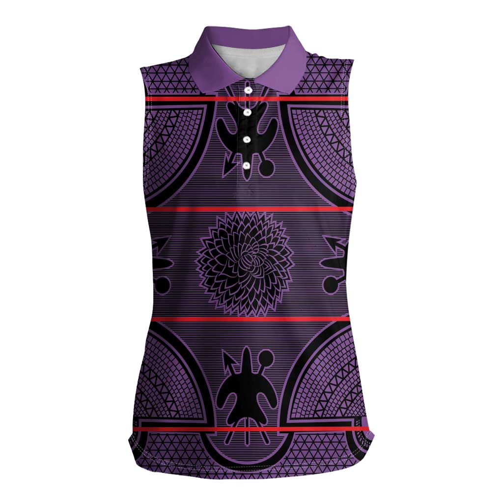 Lesotho Seanamarena Women Sleeveless Polo Shirt Basotho Traditional Blanket Style - Violet - Wonder Print Shop