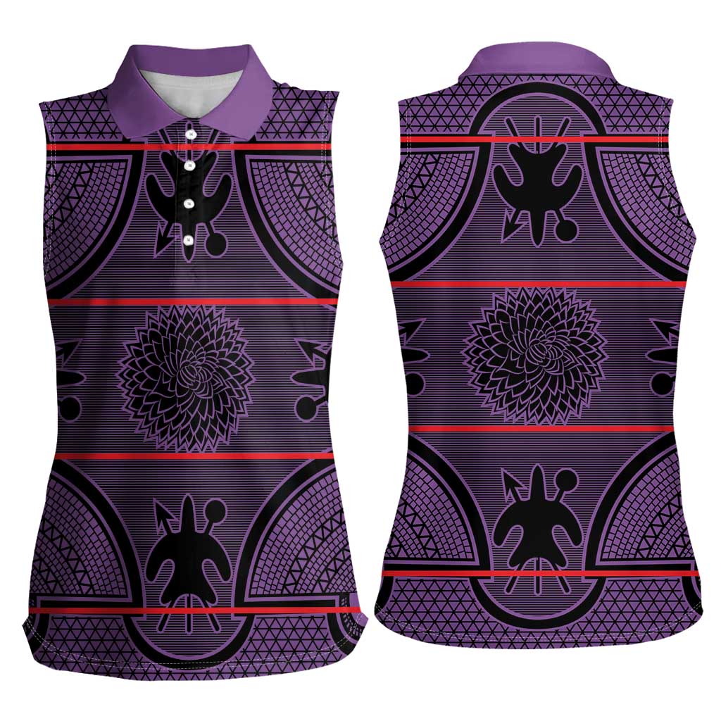 Lesotho Seanamarena Women Sleeveless Polo Shirt Basotho Traditional Blanket Style - Violet - Wonder Print Shop