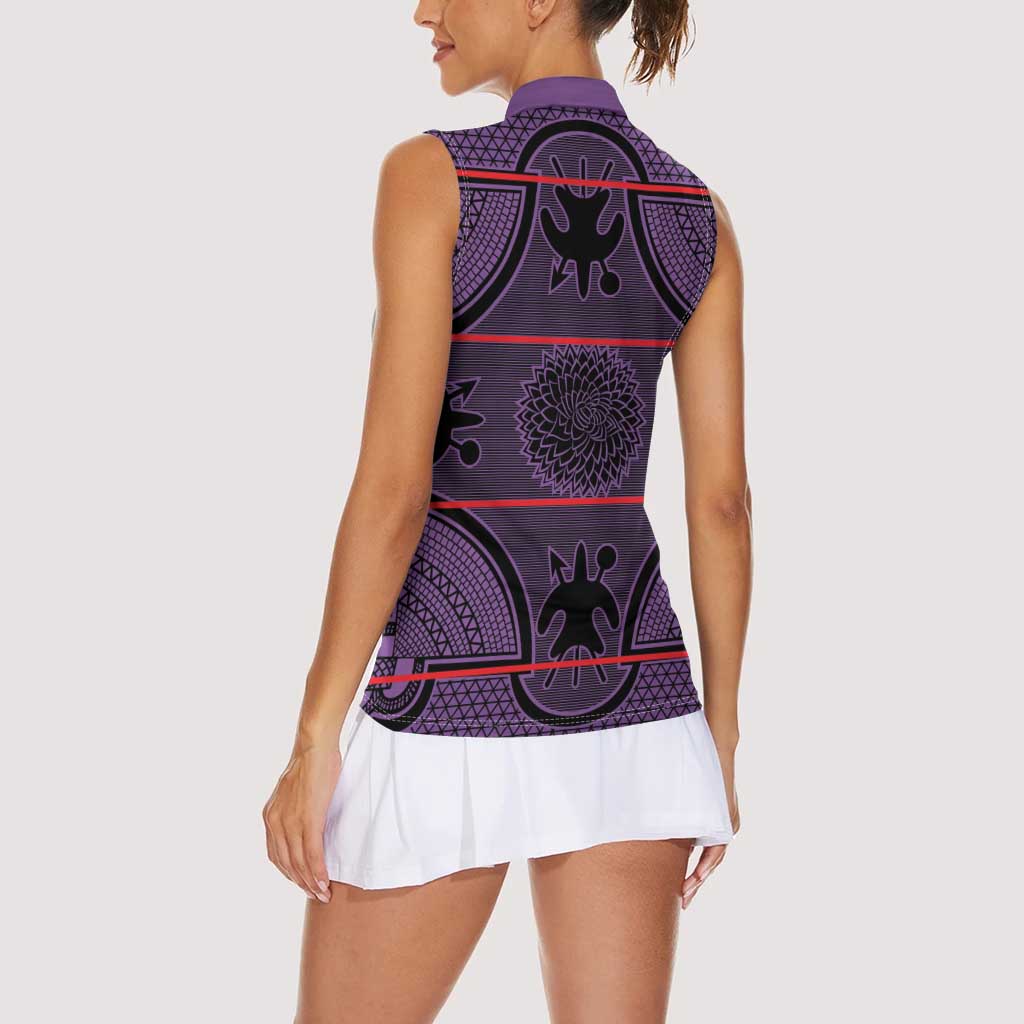 Lesotho Seanamarena Women Sleeveless Polo Shirt Basotho Traditional Blanket Style - Violet - Wonder Print Shop