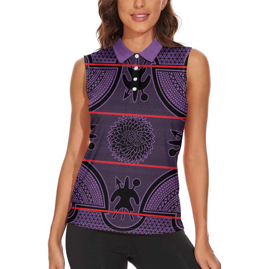 Lesotho Seanamarena Women Sleeveless Polo Shirt Basotho Traditional Blanket Style - Violet - Wonder Print Shop