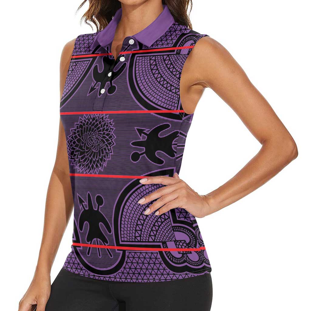 Lesotho Seanamarena Women Sleeveless Polo Shirt Basotho Traditional Blanket Style - Violet - Wonder Print Shop