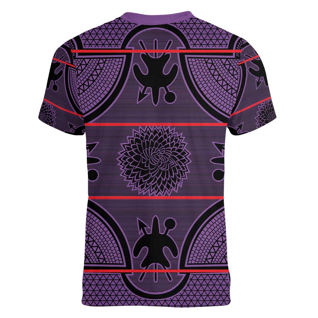 Lesotho Seanamarena Women V-Neck T-Shirt Basotho Traditional Blanket Style - Violet - Wonder Print Shop