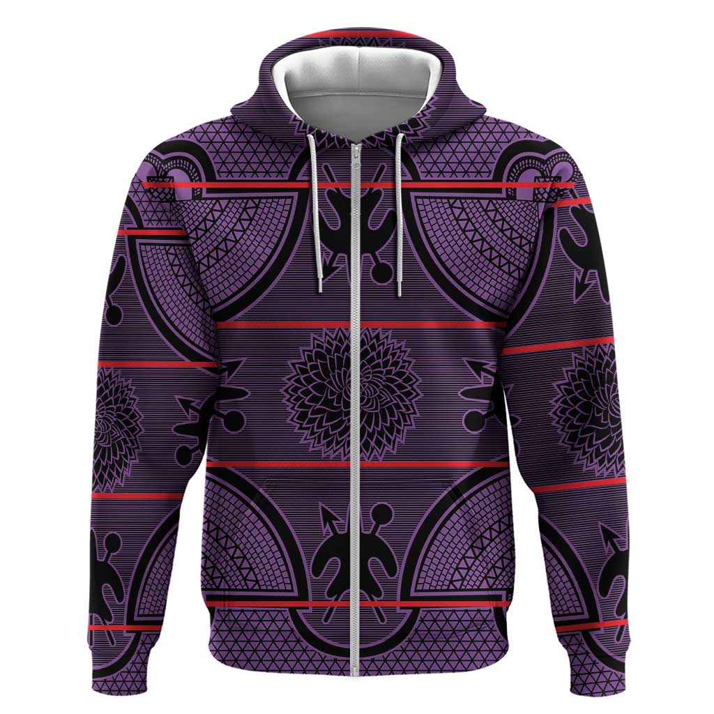 Lesotho Seanamarena Zip Hoodie Basotho Traditional Blanket Style - Violet - Wonder Print Shop