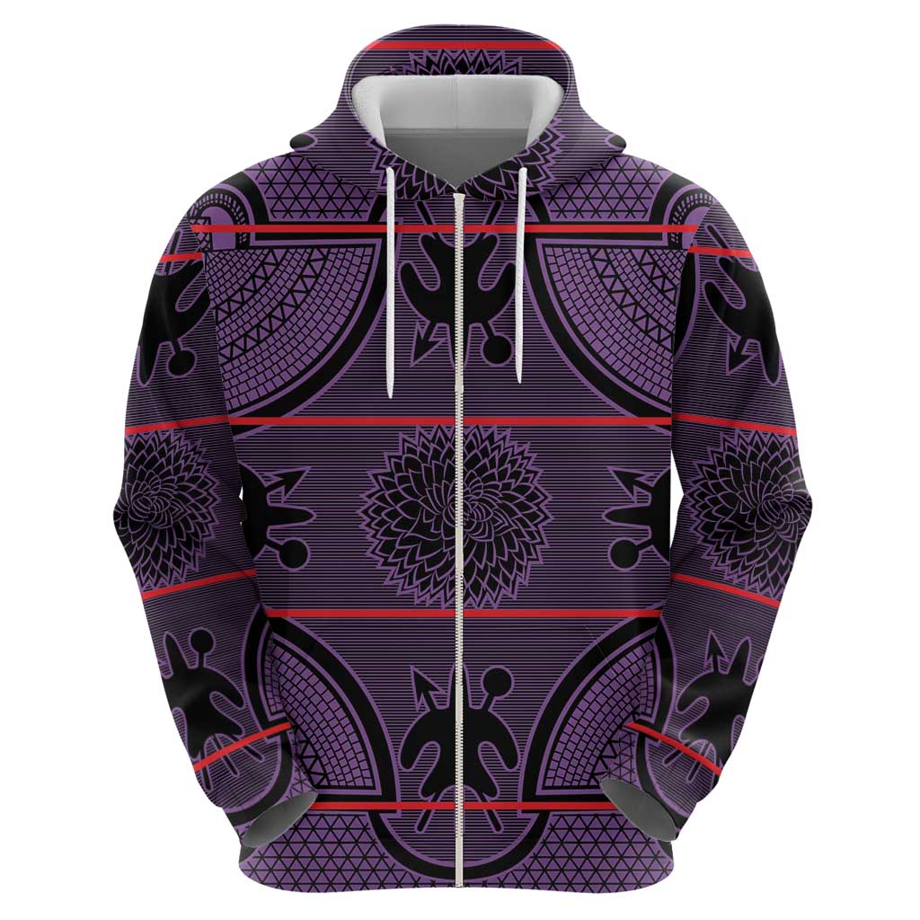 Lesotho Seanamarena Zip Hoodie Basotho Traditional Blanket Style - Violet - Wonder Print Shop