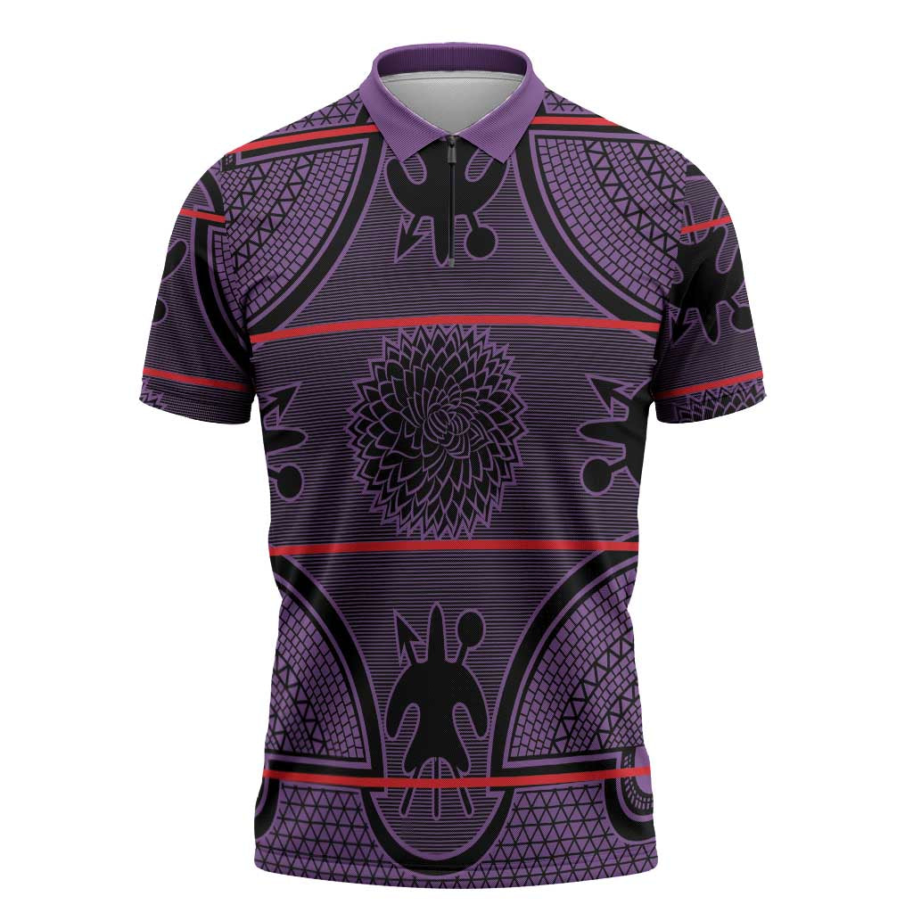 Lesotho Seanamarena Zipper Polo Shirt Basotho Traditional Blanket Style - Violet - Wonder Print Shop