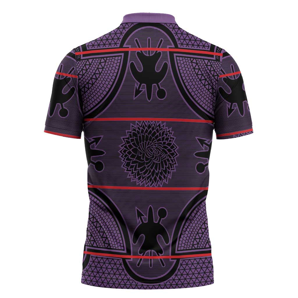 Lesotho Seanamarena Zipper Polo Shirt Basotho Traditional Blanket Style - Violet - Wonder Print Shop