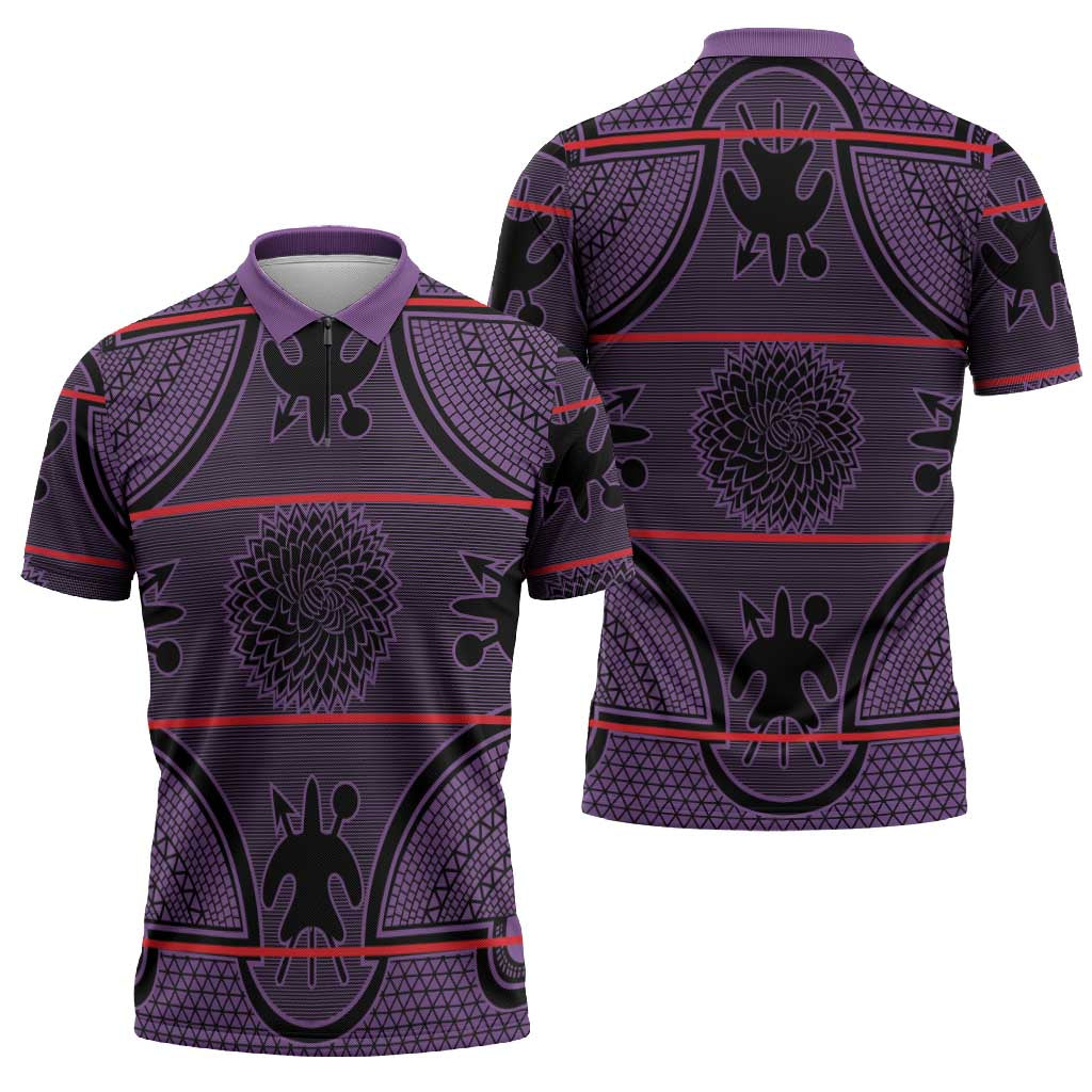 Lesotho Seanamarena Zipper Polo Shirt Basotho Traditional Blanket Style - Violet - Wonder Print Shop