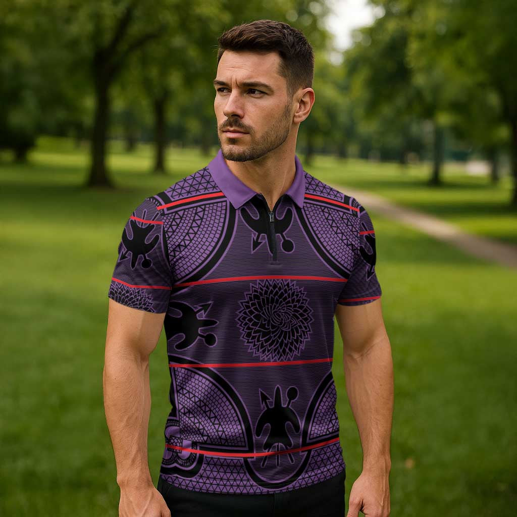 Lesotho Seanamarena Zipper Polo Shirt Basotho Traditional Blanket Style - Violet - Wonder Print Shop