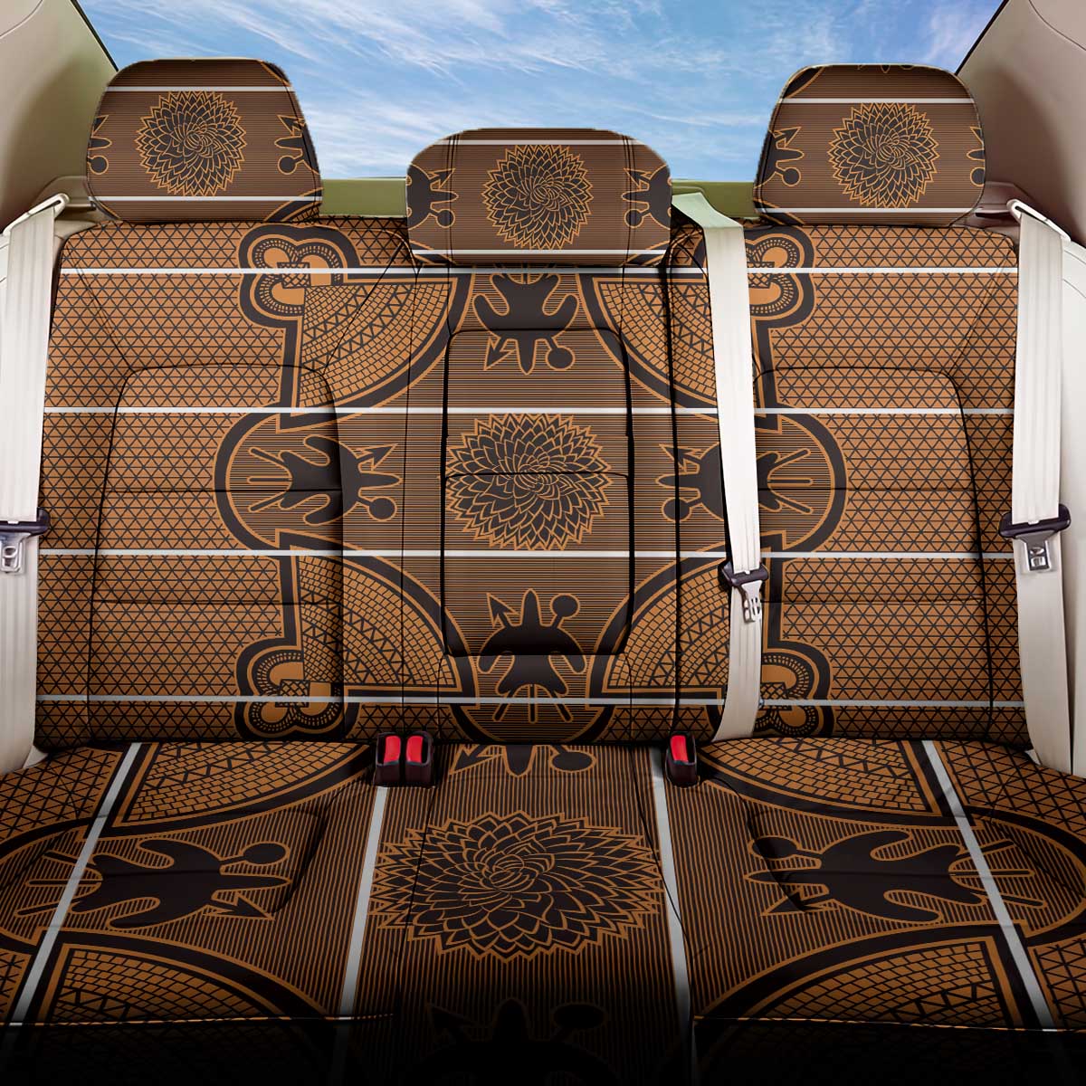 Lesotho Seanamarena Back Car Seat Cover Basotho Traditional Blanket Style - Orange - Wonder Print Shop