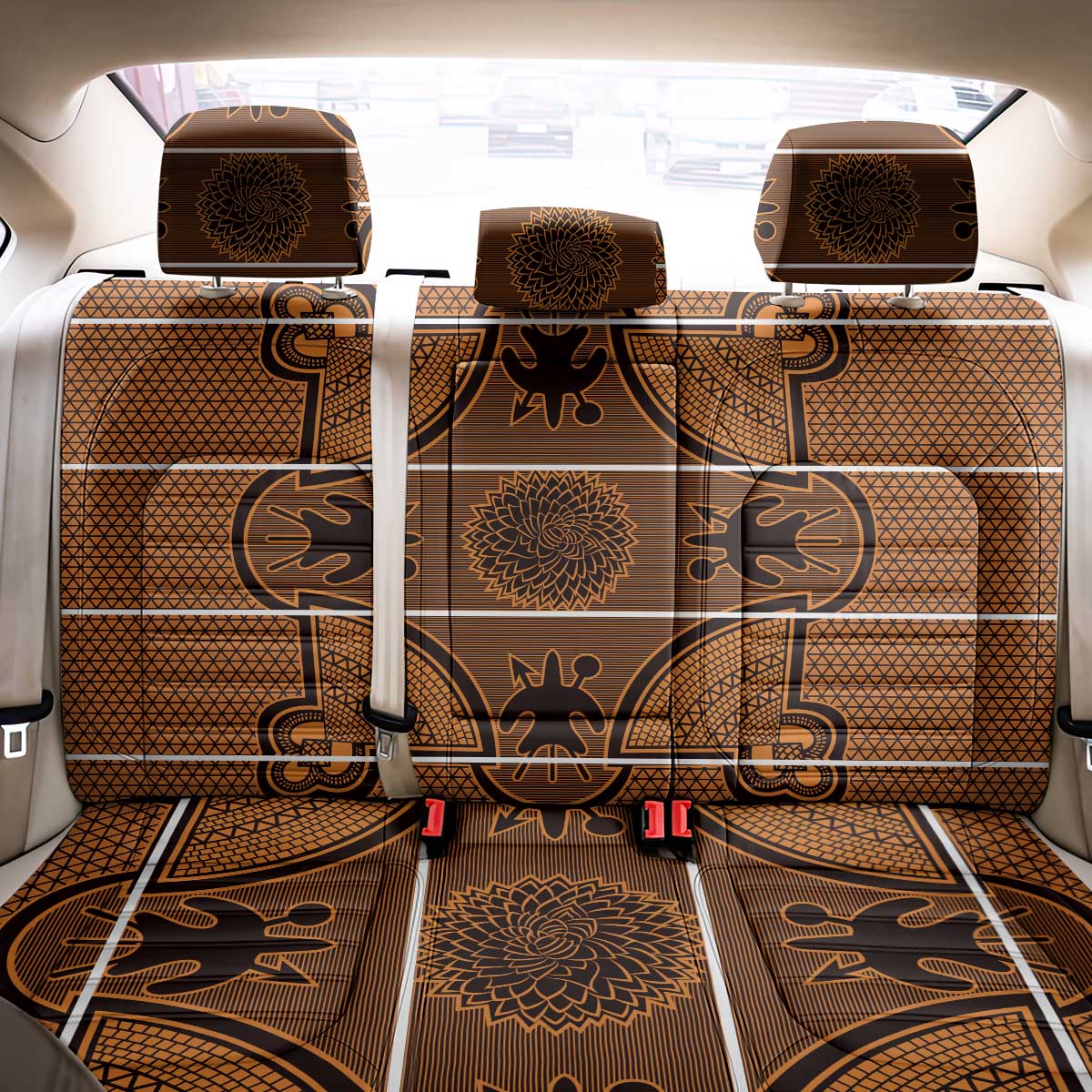 Lesotho Seanamarena Back Car Seat Cover Basotho Traditional Blanket Style - Orange - Wonder Print Shop