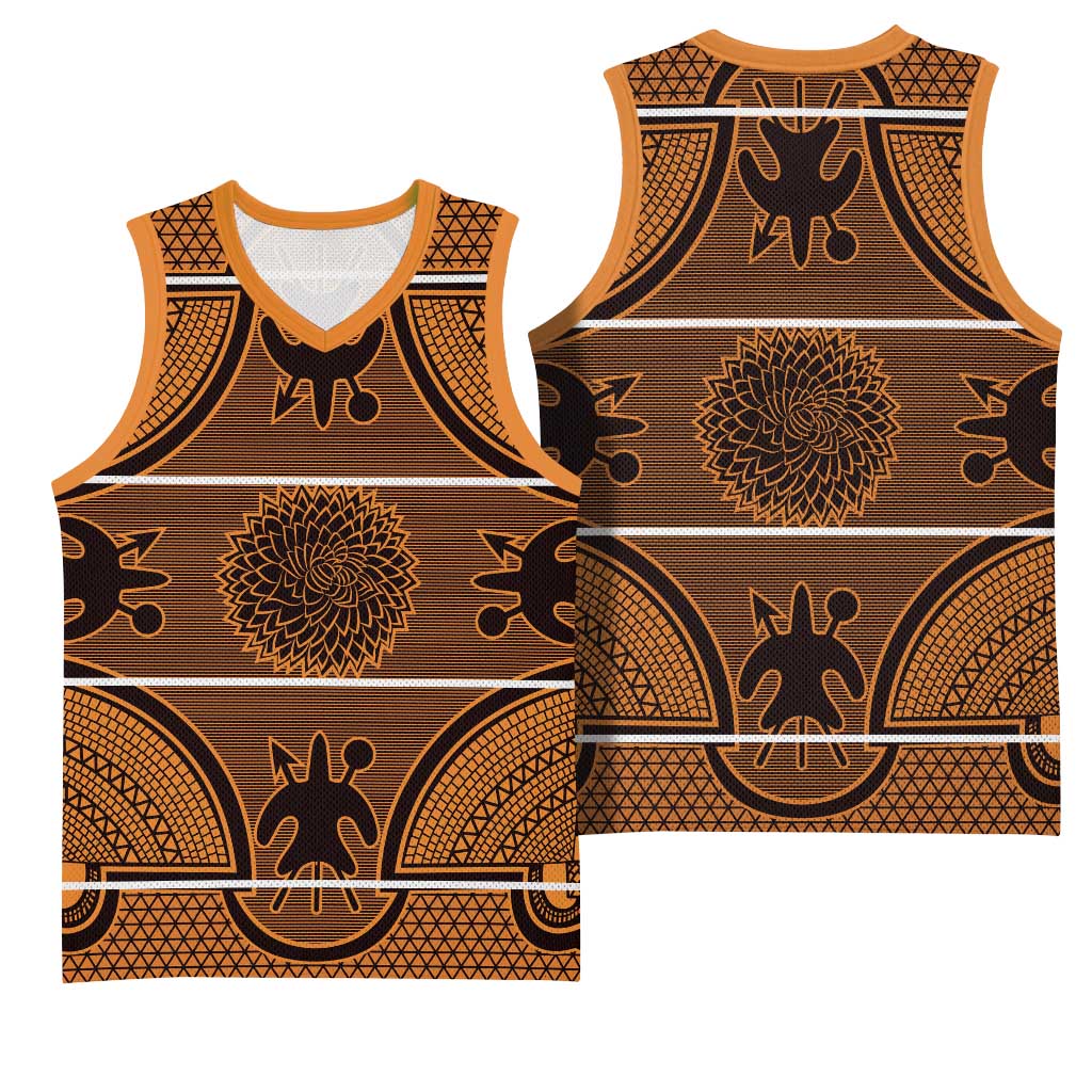 Lesotho Seanamarena Basketball Jersey Basotho Traditional Blanket Style - Orange - Wonder Print Shop