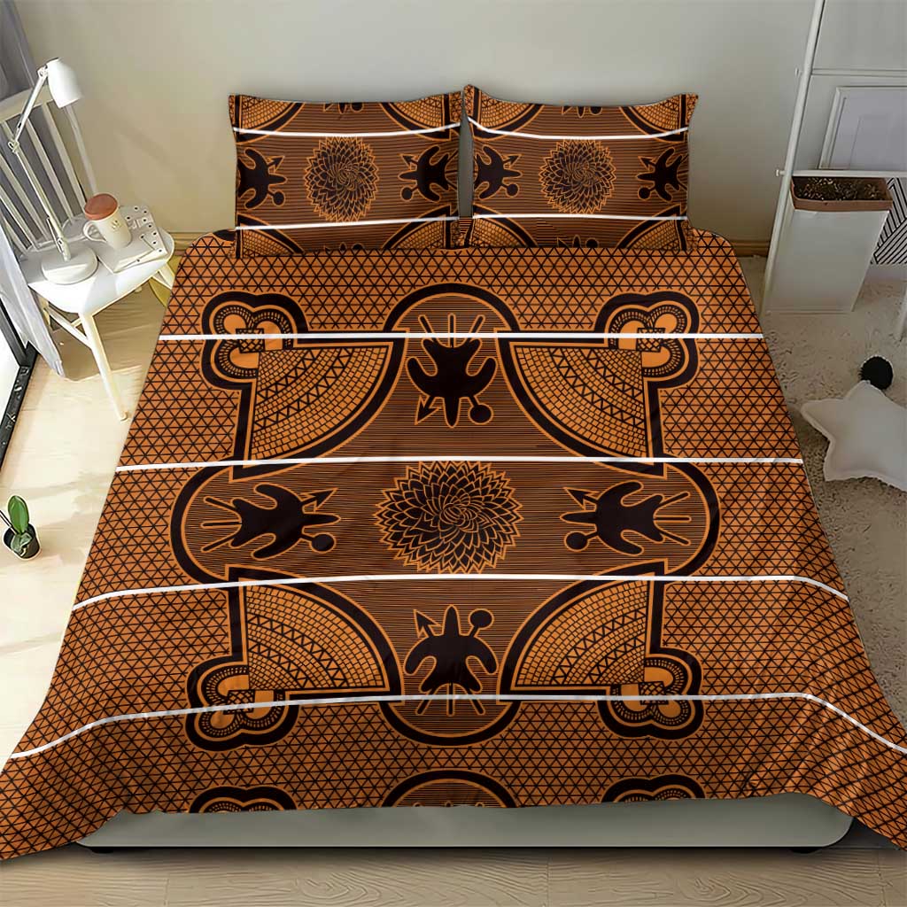 Lesotho Seanamarena Bedding Set Basotho Traditional Blanket Style - Orange - Wonder Print Shop
