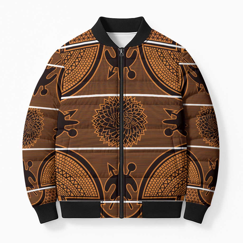 Lesotho Seanamarena Bomber Puffer Jacket Basotho Traditional Blanket Style - Orange - Wonder Print Shop