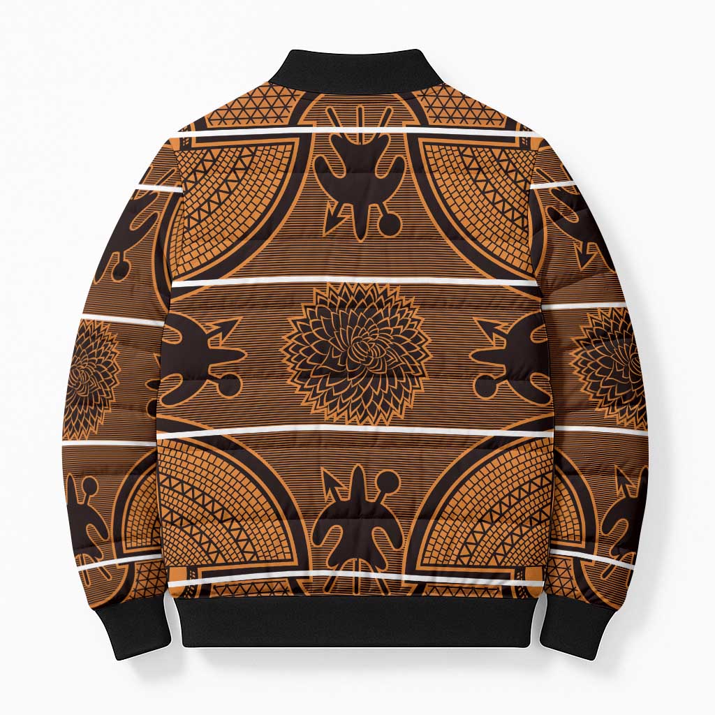 Lesotho Seanamarena Bomber Puffer Jacket Basotho Traditional Blanket Style - Orange - Wonder Print Shop