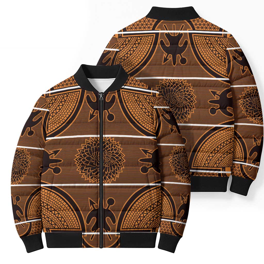 Lesotho Seanamarena Bomber Puffer Jacket Basotho Traditional Blanket Style - Orange - Wonder Print Shop