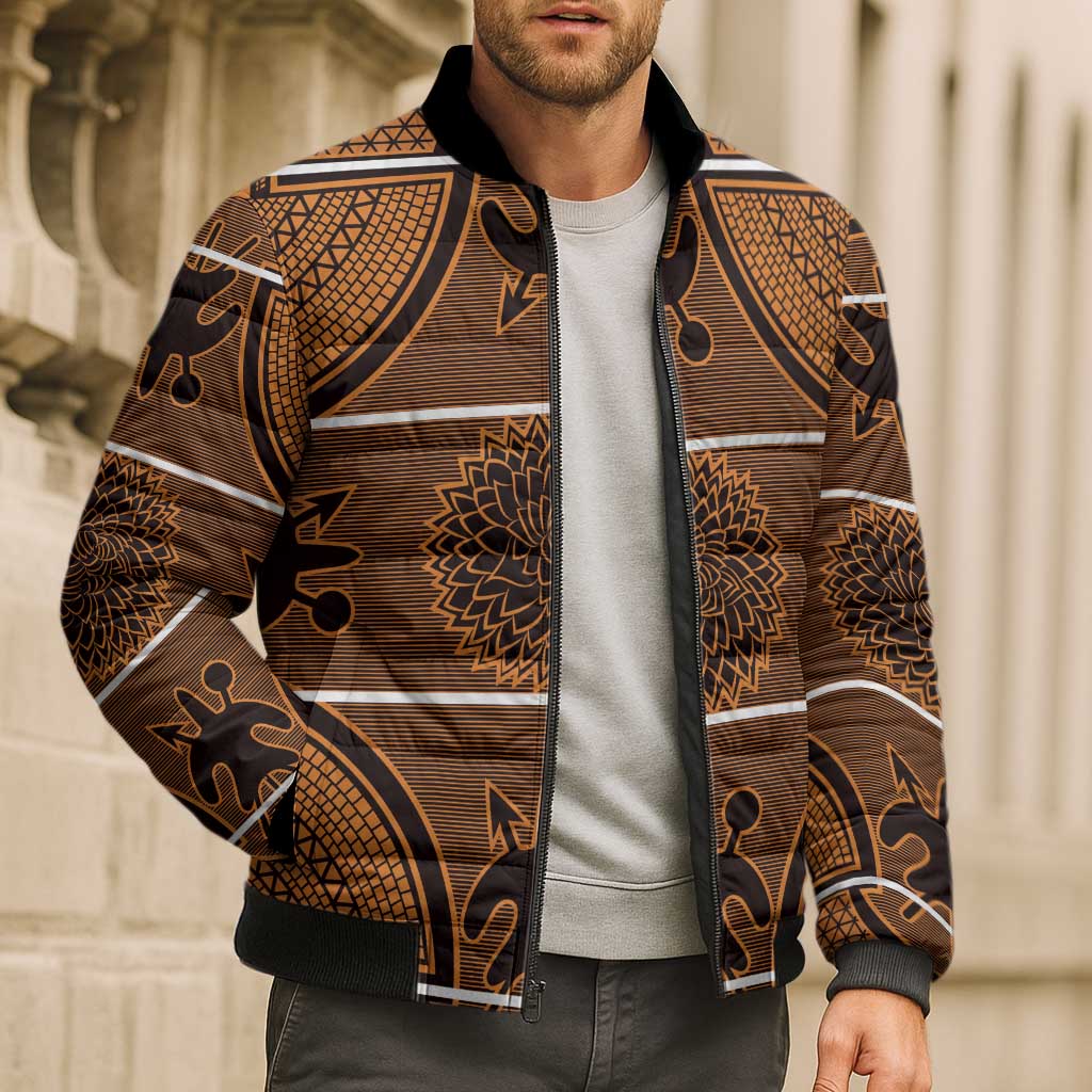 Lesotho Seanamarena Bomber Puffer Jacket Basotho Traditional Blanket Style - Orange - Wonder Print Shop