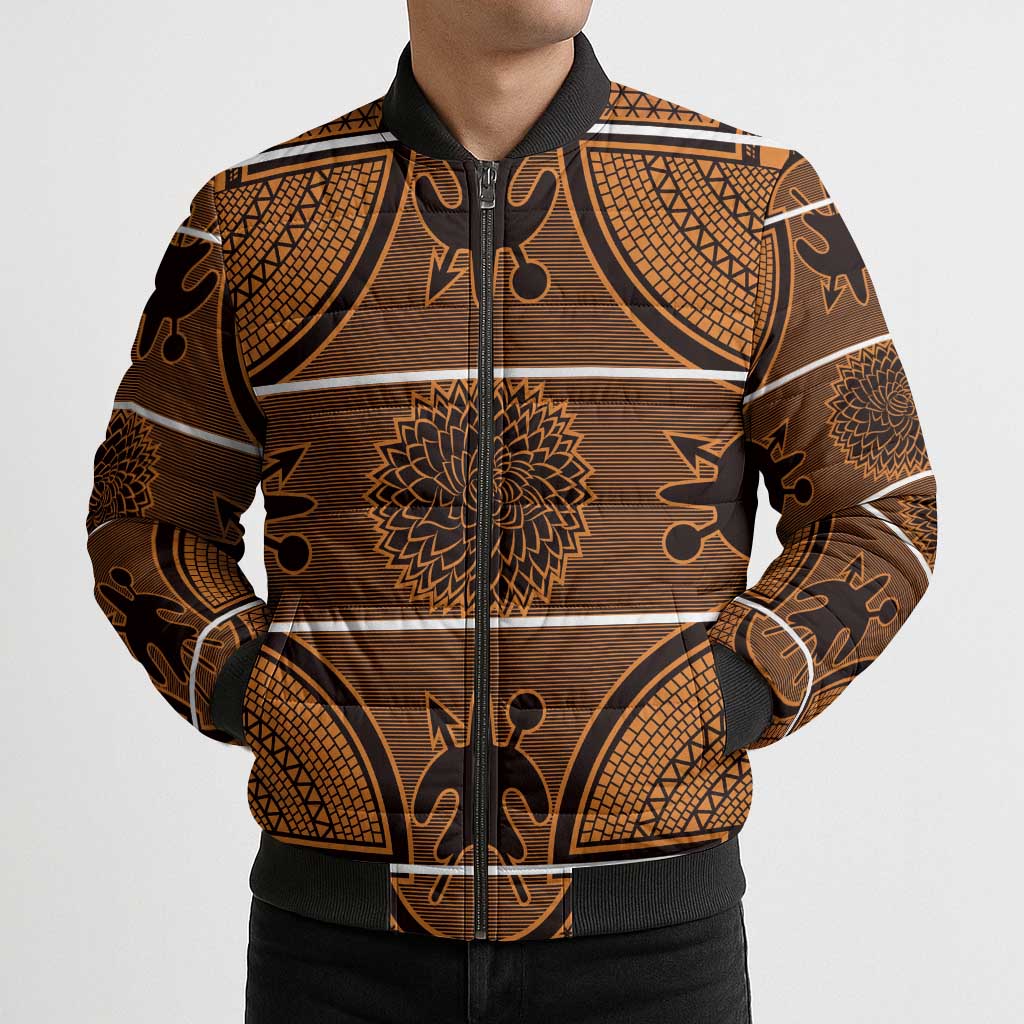 Lesotho Seanamarena Bomber Puffer Jacket Basotho Traditional Blanket Style - Orange - Wonder Print Shop