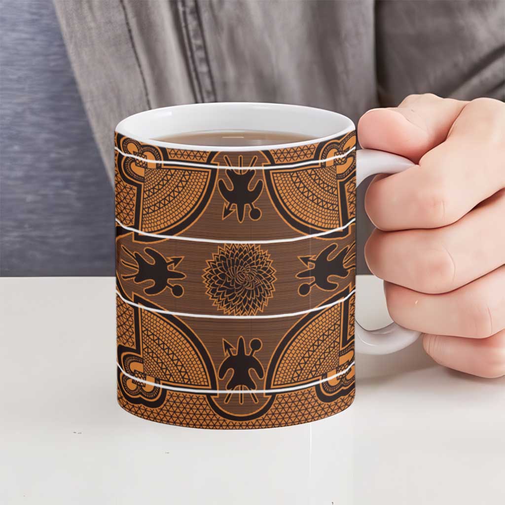 Lesotho Seanamarena Ceramic Mug Basotho Traditional Blanket Style - Orange - Wonder Print Shop