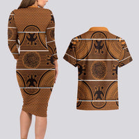 Lesotho Seanamarena Couples Matching Long Sleeve Bodycon Dress and Hawaiian Shirt Basotho Traditional Blanket Style - Orange - Wonder Print Shop