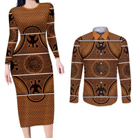 Lesotho Seanamarena Couples Matching Long Sleeve Bodycon Dress and Long Sleeve Button Shirt Basotho Traditional Blanket Style - Orange - Wonder Print Shop