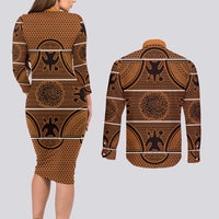 Lesotho Seanamarena Couples Matching Long Sleeve Bodycon Dress and Long Sleeve Button Shirt Basotho Traditional Blanket Style - Orange - Wonder Print Shop