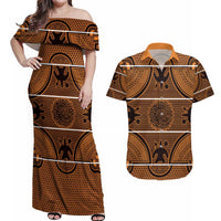 Lesotho Seanamarena Couples Matching Off Shoulder Maxi Dress and Hawaiian Shirt Basotho Traditional Blanket Style - Orange - Wonder Print Shop