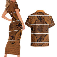 Lesotho Seanamarena Couples Matching Short Sleeve Bodycon Dress and Hawaiian Shirt Basotho Traditional Blanket Style - Orange - Wonder Print Shop
