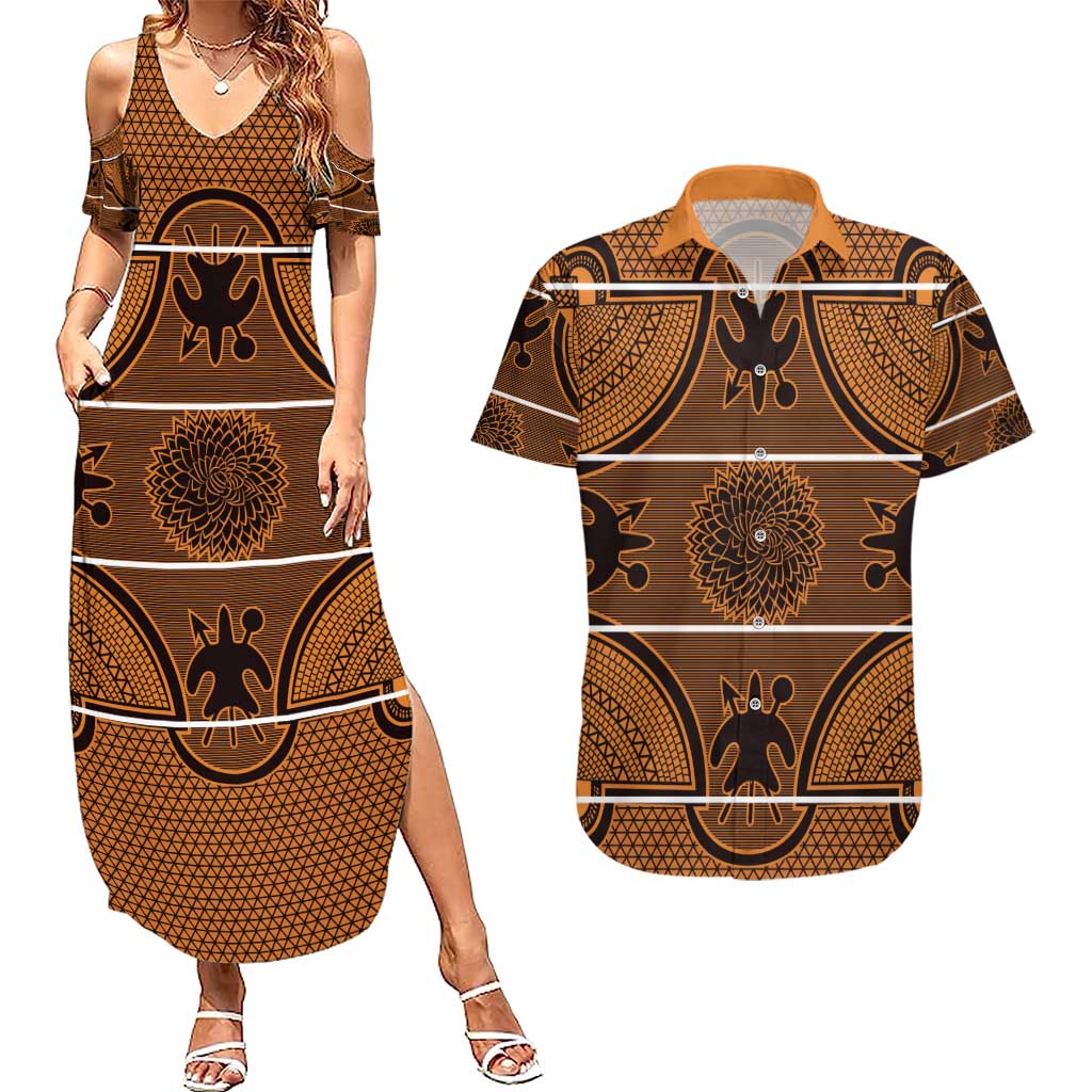 Lesotho Seanamarena Couples Matching Summer Maxi Dress and Hawaiian Shirt Basotho Traditional Blanket Style - Orange - Wonder Print Shop
