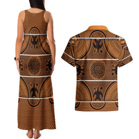 Lesotho Seanamarena Couples Matching Tank Maxi Dress and Hawaiian Shirt Basotho Traditional Blanket Style - Orange - Wonder Print Shop